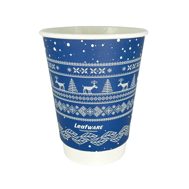 12oz Christmas Double Wall Cups - Recyclable and Compostable