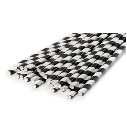 Black Striped Compostable Paper Straws 200 X 6Mm 